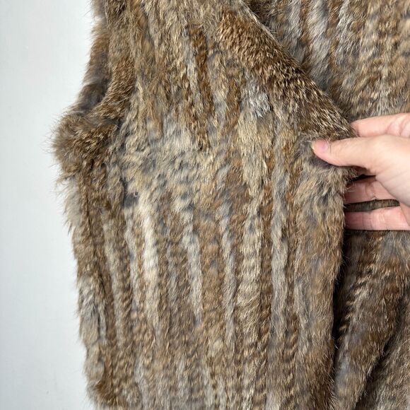 525 America Soft Luxe Genuine Rabbit Fur Sleeveless Open Vest Brown Cream Medium - Picture 7 of 16